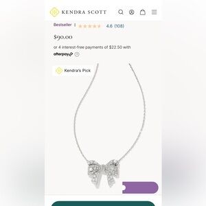 Kendra Scott Silver Bow Necklace